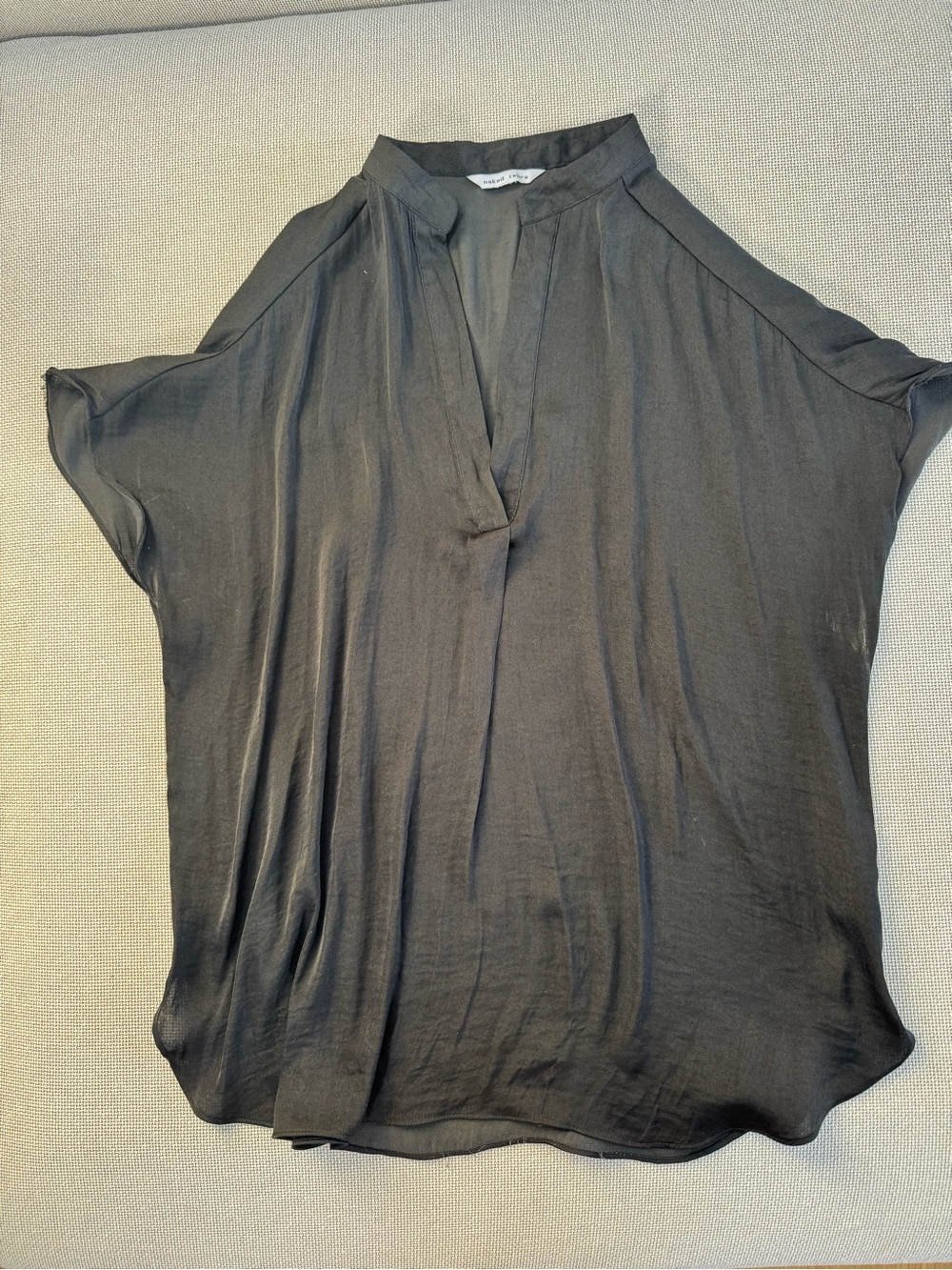 Naked Zebra Black V-Slit Short Sleeve Blouse